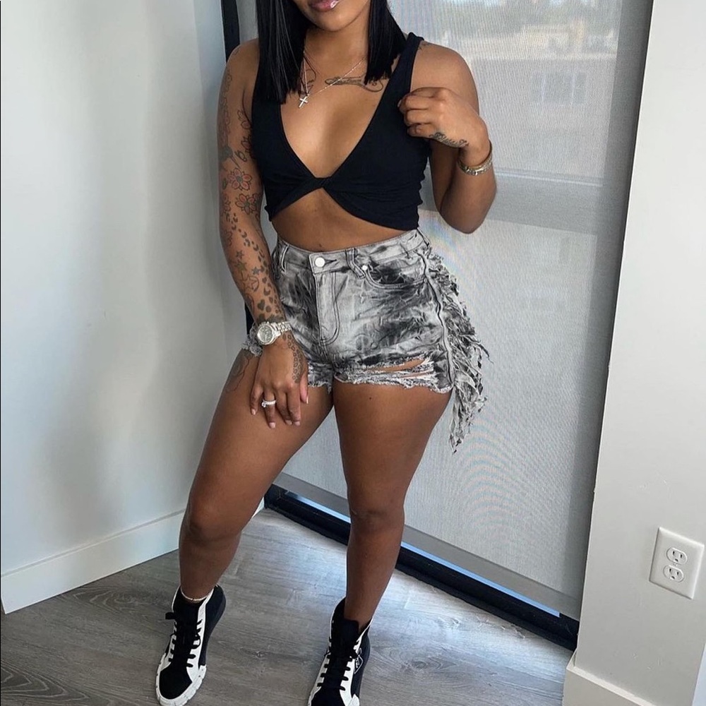 Gray Fringe Shorts